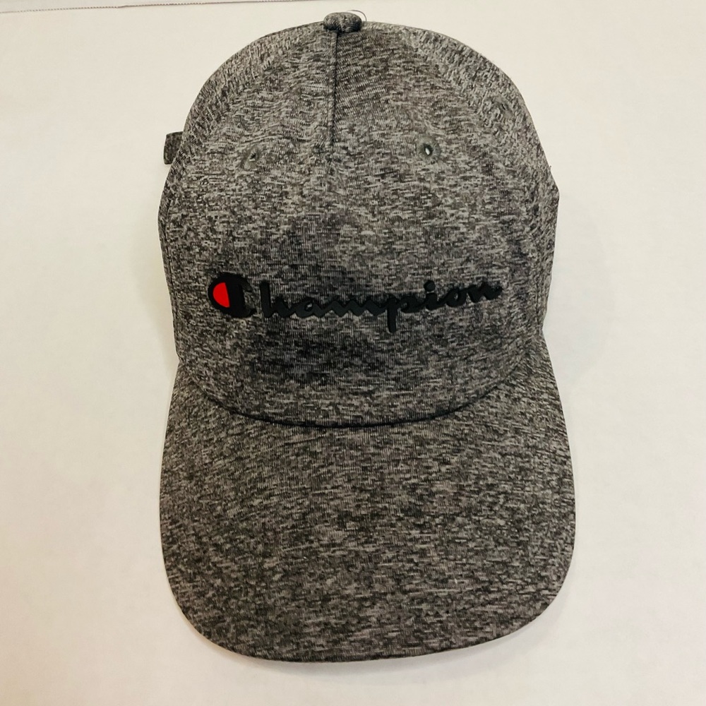 CHAMPION EMBROIDERED SCRIPT VINTAGE STRAP-BACK TRUCKERS HAT GRAY